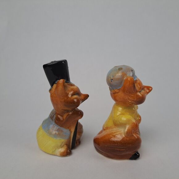 VTG Ceramic Fancy Fox Couple Cork Stopper Fox Salt Pepper Shakers Japan Mr Mrs - Picture 5 of 10